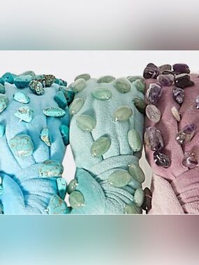 Lele Sadoughi Healing Stone Embellished Knotted Headband-Turquoise/Aqua Velvet